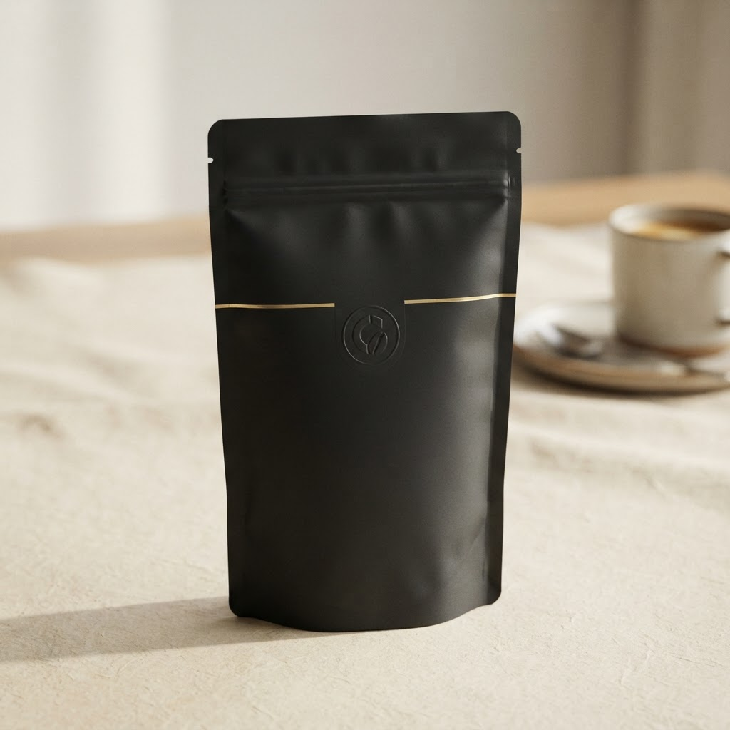 Levant protein coffee matte black pouch with gold accent